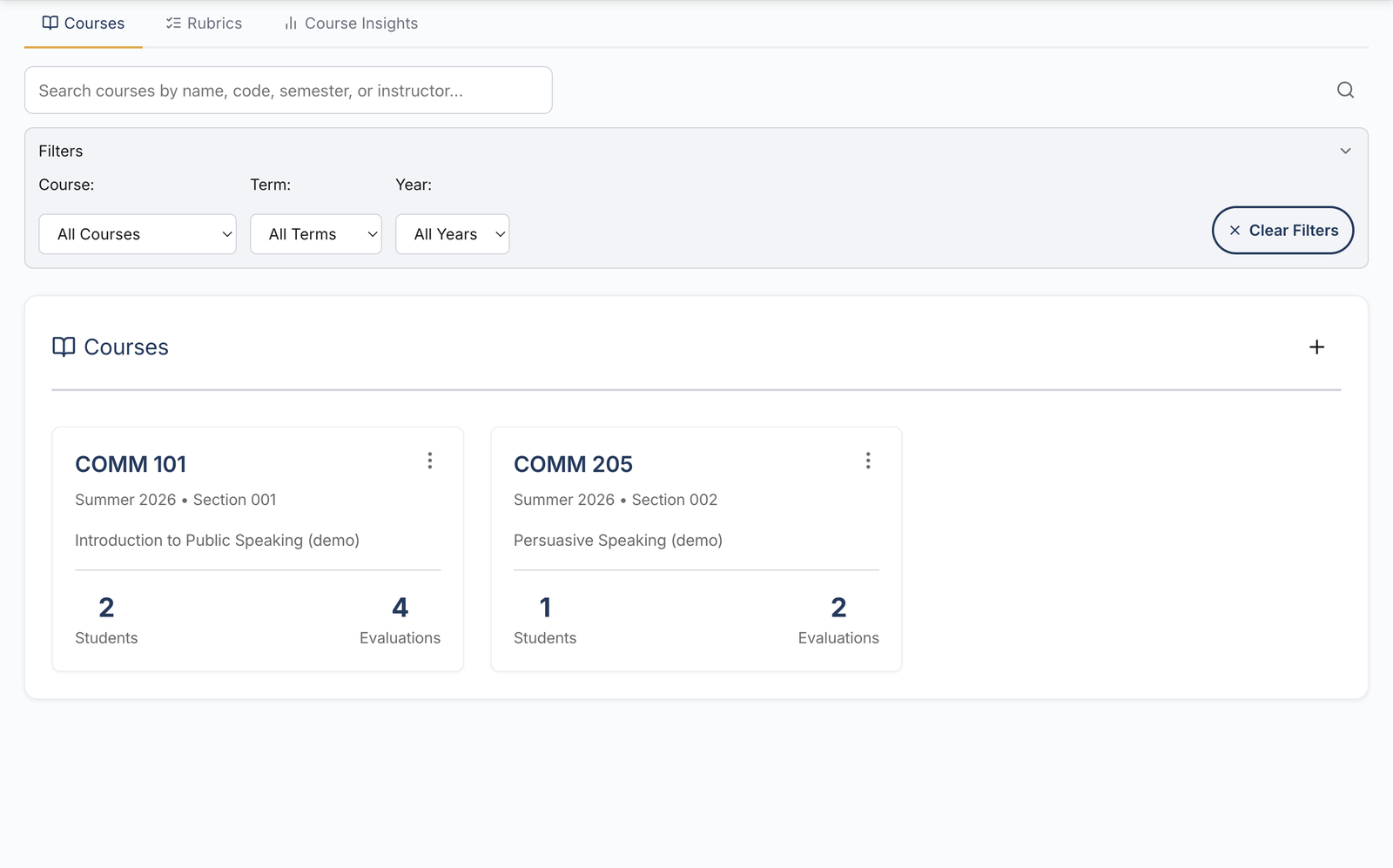 SpeechGradebook instructor dashboard